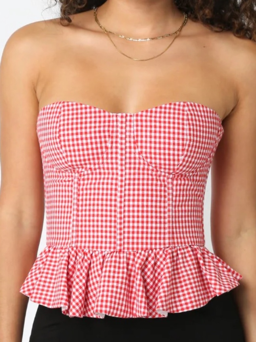 Vici Red Gingham Strapless Peplum Camisole